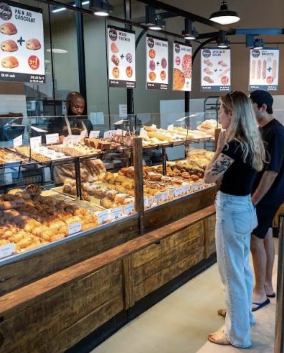 Marie Blachère bakery counter with pastries and baguettes